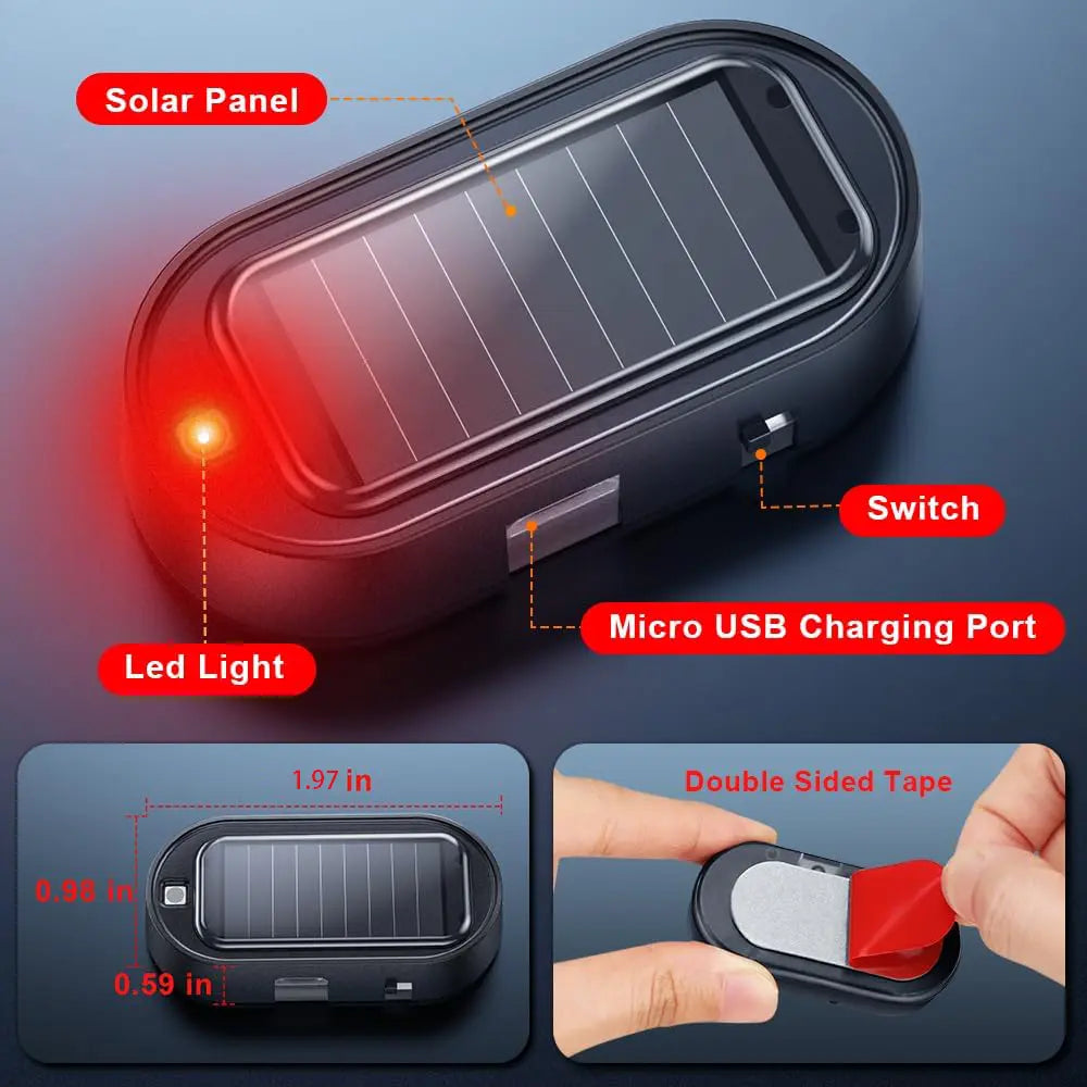 Solar Powered Fake Car Alarm Light – Auto Sensor Simulated LED Security Flashing Lamp